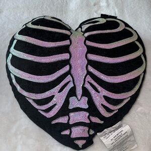 Halloween sequin skeleton heart pillow